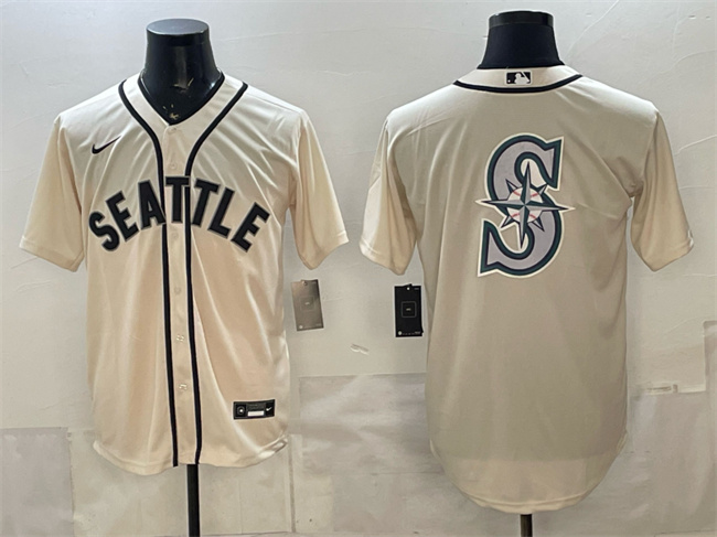 Men's Seattle Mariners Team Big Logo Cream Alternate Stitched Baseball Jersey